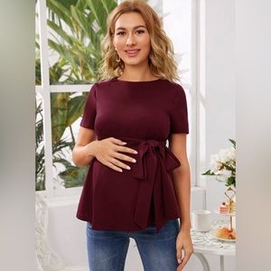 XXL Burgundy Belted Flair Top (Maternity)